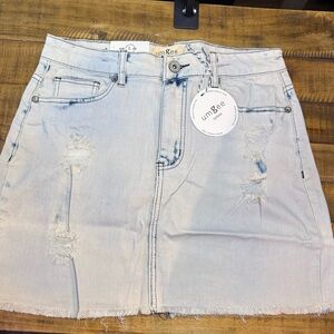 Umgee Light Blue Distressed Denim Mini Skirt Size Large NEW